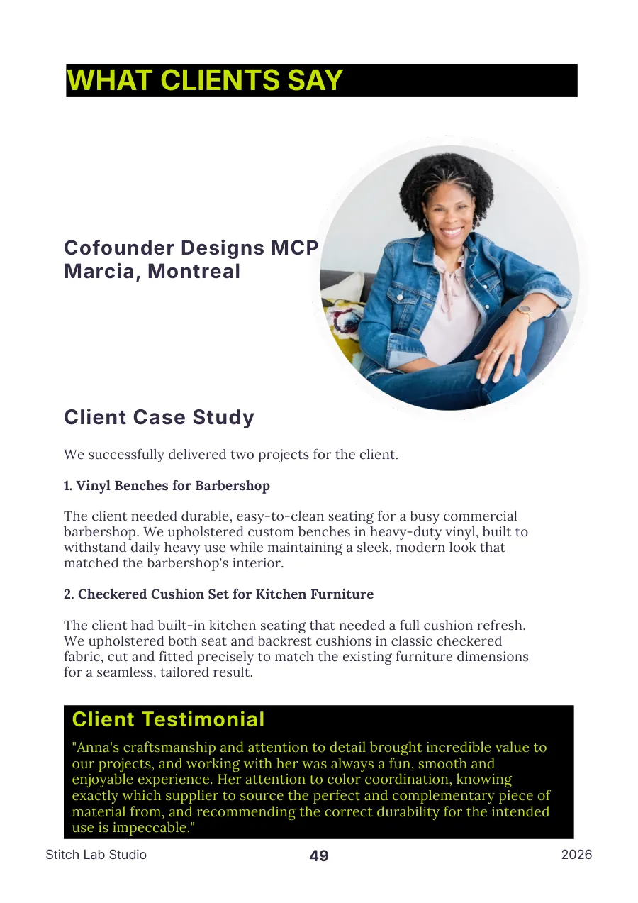 Stitch Lab Studio client case page